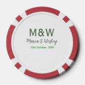 Monogram paar grijs groen moderne romantische date poker chips (Achterkant)