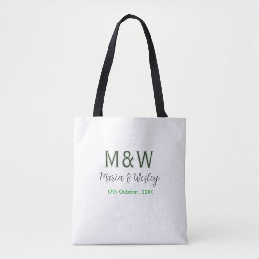 Monogram paar grijs groen moderne romantische date tote bag (Voorkant)