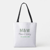 Monogram paar grijs groen moderne romantische date tote bag (Achterkant)