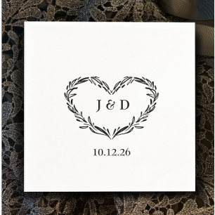 Monogram Paar Initialen Datum Hand getrokken Hart Servet