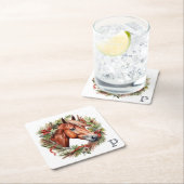 Monogram Paard Kerstvakantie Krans Kartonnen Onderzetters (Insitu)