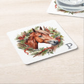 Monogram Paard Kerstvakantie Krans Kartonnen Onderzetters (Schuin)