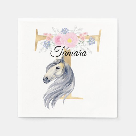 Monogram paard voeg naam aan te passen girly bloem servet (Voorkant)