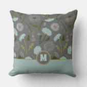 Monogram paardenbloem bloemen grijs blauw kussen (Voorkant)