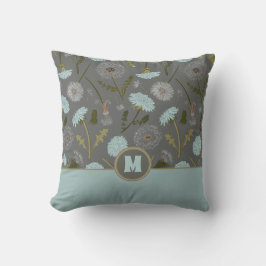 Monogram paardenbloem bloemen grijs blauw kussen