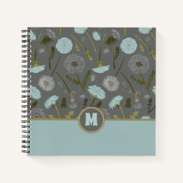 Monogram paardenbloem bloemen grijs blauw notitieboek
