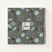 Monogram paardenbloem bloemen grijs blauw notitieboek (Achterkant)