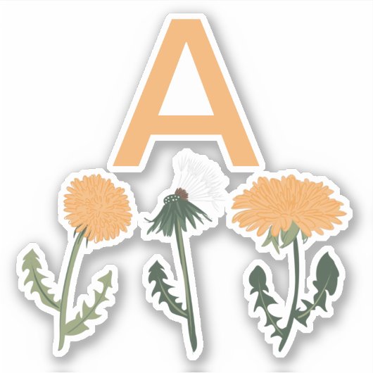 Monogram paardenbloem bloemen Sinaasappel Sticker (Voorkant)