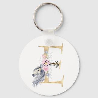 Monogram paardenpaardje met een schattige bloemrij sleutelhanger