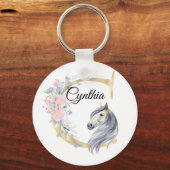 Monogram paardenpaardje met een schattige bloemrij sleutelhanger (Voorkant)