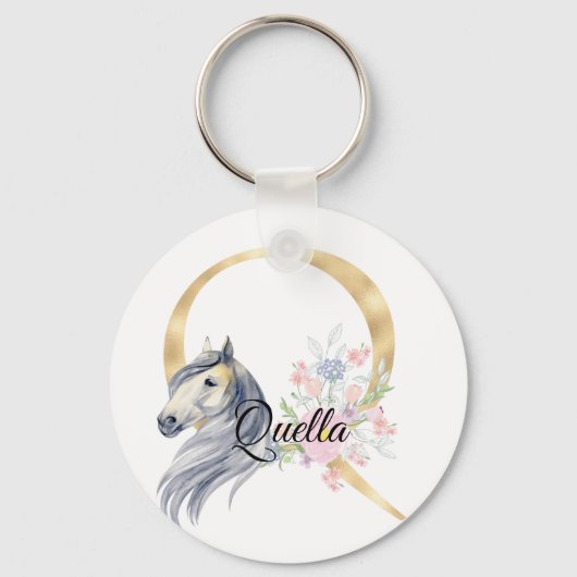 Monogram paardenpaardje met een schattige bloemrij sleutelhanger (Voorkant)