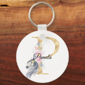 Monogram paardenpaardje met een schattige bloemrij sleutelhanger (Voorkant)