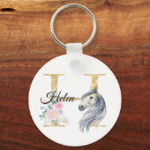 Monogram paardenpaardje met een schattige bloemrij sleutelhanger (Voorkant)
