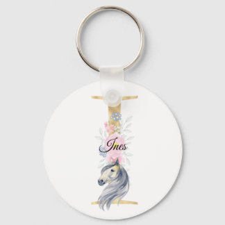 Monogram paardenpaardje met een schattige bloemrij sleutelhanger