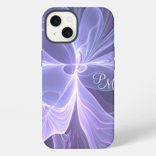 Monogram Paars Abstract Moderne Fractale Initialen iPhone Hoesje (Achterkant)