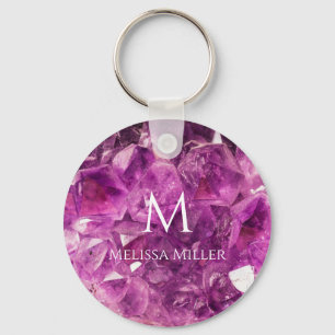 Monogram Paars Amethyst Crystal Custom Name Gem Sleutelhanger