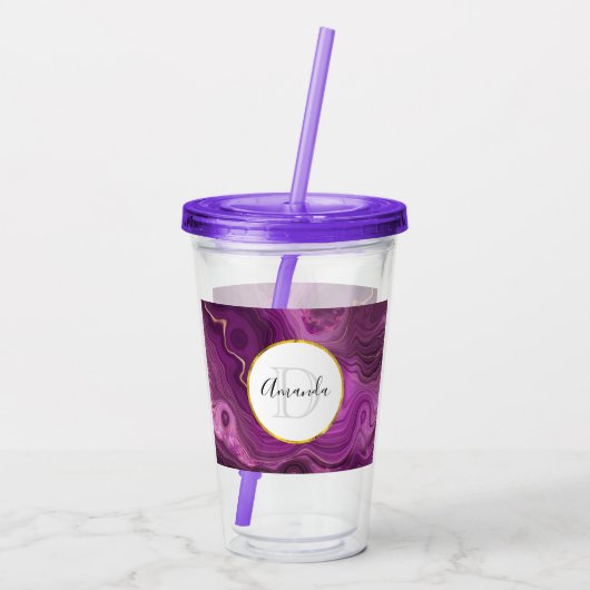 Monogram Paars Amethyst en goudhoudend Abstract Ag Acryl Drinkbeker (Achterkant)