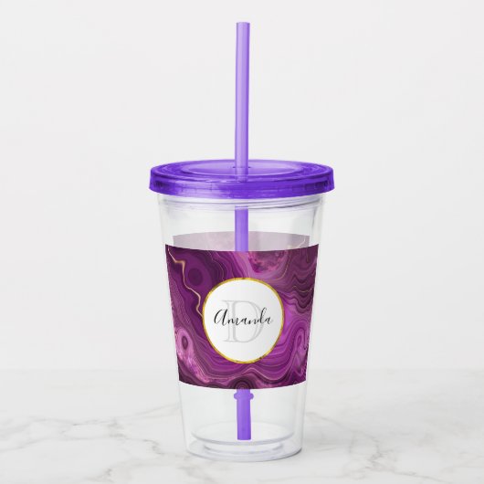 Monogram Paars Amethyst en goudhoudend Abstract Ag Acryl Drinkbeker (Voorkant)
