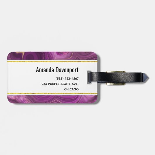 Monogram Paars Amethyst en goudhoudend Abstract Ag Bagagelabel (Achterkant horizontaal)