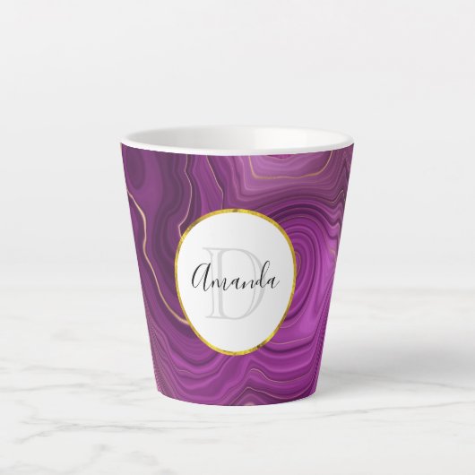 Monogram Paars Amethyst en goudhoudend Abstract Ag Latte Mok (Voorkant)