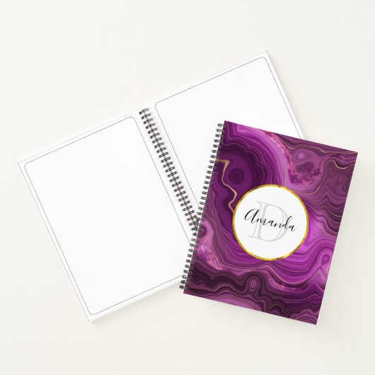 Monogram Paars Amethyst en goudhoudend Abstract Ag Notitieboek (Binnen)