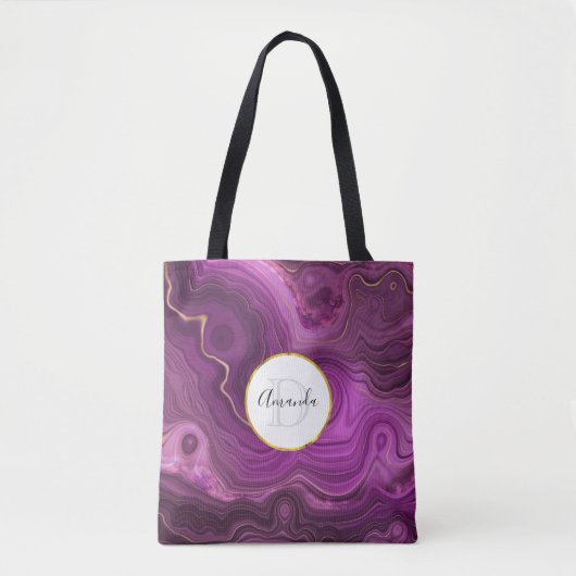 Monogram Paars Amethyst en goudhoudend Abstract Ag Tote Bag (Voorkant)