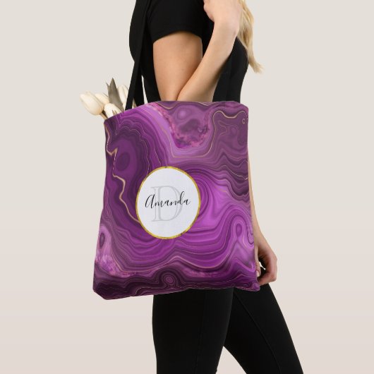Monogram Paars Amethyst en goudhoudend Abstract Ag Tote Bag (Dichtbij)
