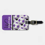 Monogram Paars Black Voetbal Patroon Bagagelabel (Voorkant horizontaal)