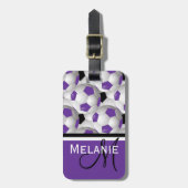Monogram Paars Black Voetbal Patroon Bagagelabel (Voorkant verticaal)