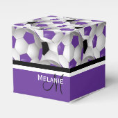 Monogram Paars Black Voetbal Patroon Bedankdoosjes (Voorkant Zijde)