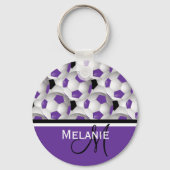 Monogram Paars Black Voetbal Patroon Sleutelhanger (Voorkant)
