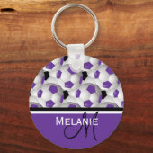 Monogram Paars Black Voetbal Patroon Sleutelhanger (Voorkant)