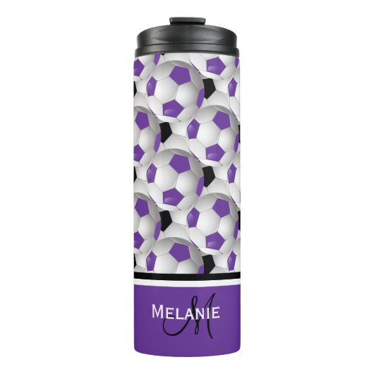 Monogram Paars Black Voetbal Patroon Thermosbeker (Voorkant)