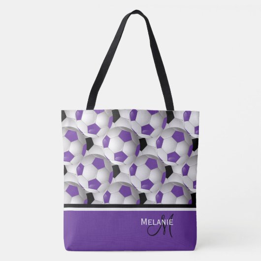 Monogram Paars Black Voetbal Patroon Tote Bag (Voorkant)