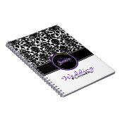 Monogram Paars Black White Damask Wedding Planner Notitieboek (Rechterzijde)