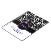 Monogram Paars Black White Damask Wedding Planner Notitieboek (Linkerzijde)
