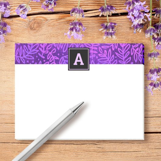 Monogram paars blad botanisch patroon gedurfd mode post-it® notes