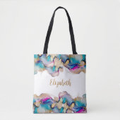 Monogram Paars Blauw Goud Aquarel Alcoholinkt Tote Bag (Voorkant)