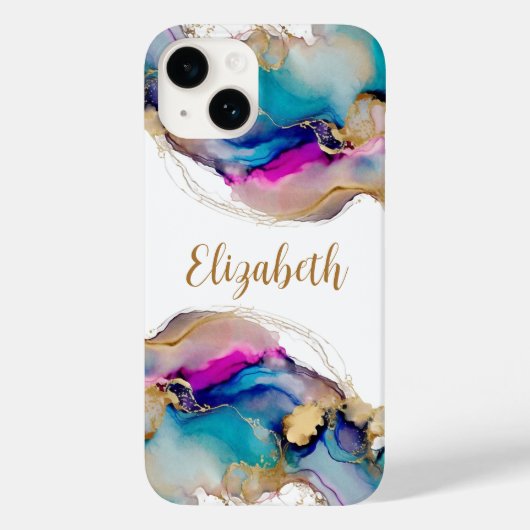 Monogram Paars Blauw Goud Waterverf Abstract Case-Mate iPhone Case (Achterkant)