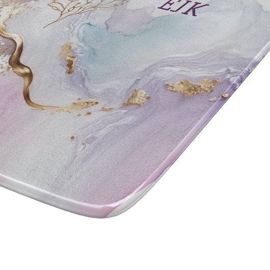 Monogram Paars Blauw Goud Waterverf Was Snijplank (Hoek)