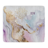 Monogram Paars Blauw Goud Waterverf Was Snijplank (Voorkant)