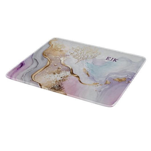 Monogram Paars Blauw Goud Waterverf Was Snijplank (Hoek)