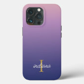 Monogram Paars Blauw Ombre Stijlvolle Script Naam Case-Mate iPhone Case (Achterkant)