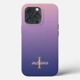 Monogram Paars Blauw Ombre Stijlvolle Script Naam Case-Mate iPhone Case