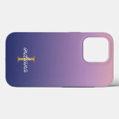 Monogram Paars Blauw Ombre Stijlvolle Script Naam Case-Mate iPhone Case (Achterkant (horizontaal))
