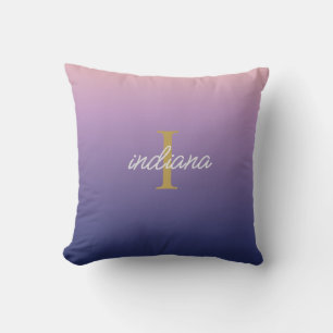 Monogram Paars Blauw Ombre Stijlvolle Script Naam Kussen