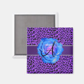 Monogram paars blauw roos magneet (Voorkant / Achterkant)