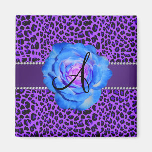 Monogram paars blauw roos magneet