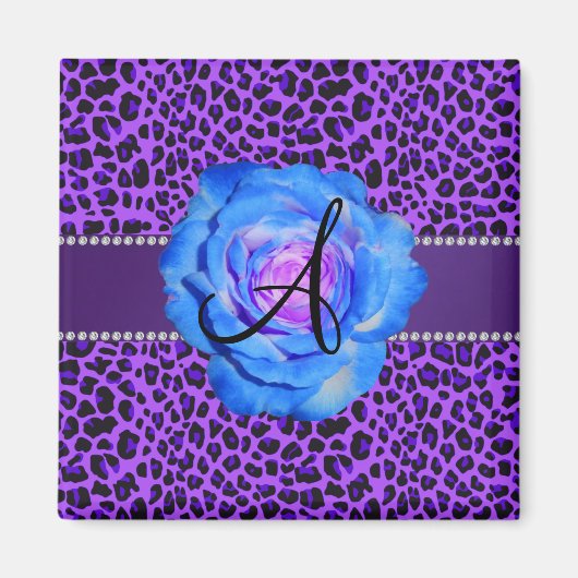 Monogram paars blauw roos magneet (Voorkant)