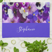 Monogram Paars Blauw Wit Bloemendek Viola Bloemen Theedoek (Gevouwen)